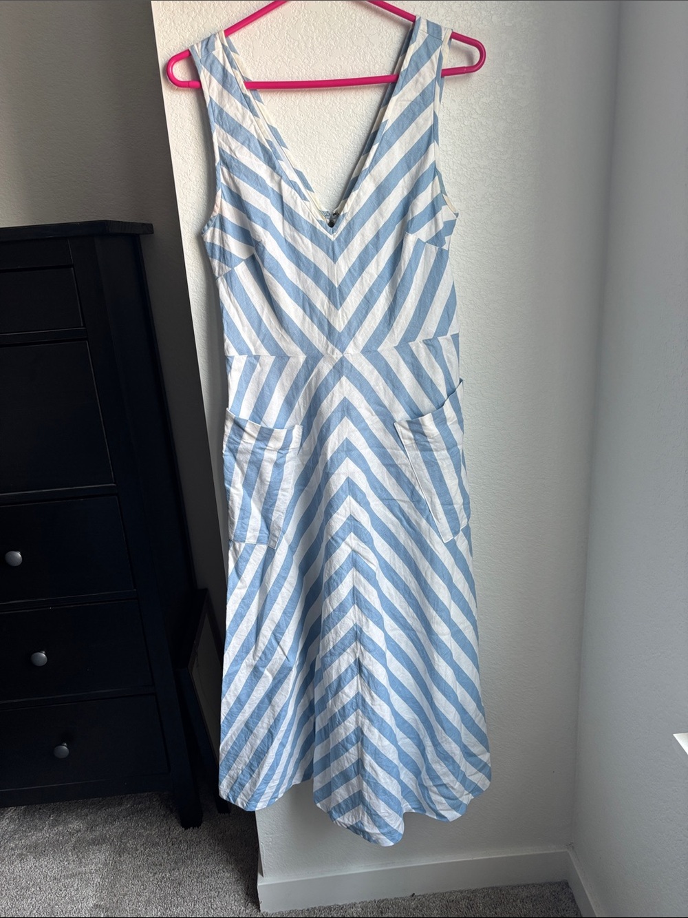 kate spade Blue and White Striped V-Neck Midi Dress